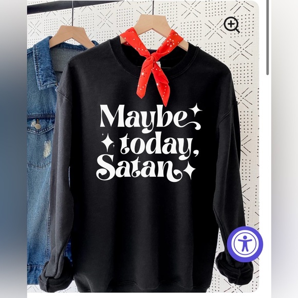 Fun Club Maybe Today Satan Goth Black Graphic Crew Neck Sweater size XL - Picture 1 of 8